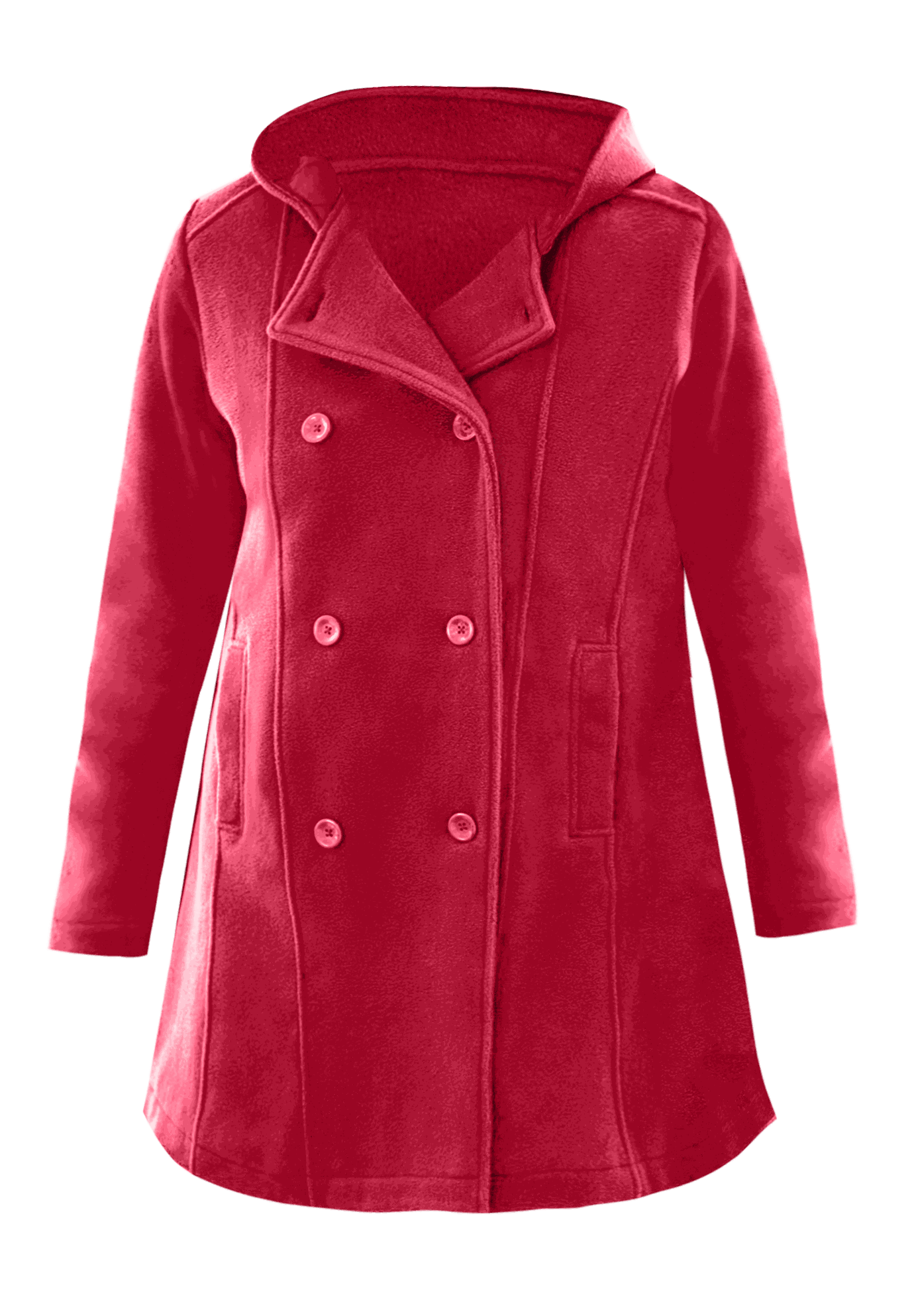 Double Breasted Hooded Fleece Peacoat for Women Classic Red Woman Within