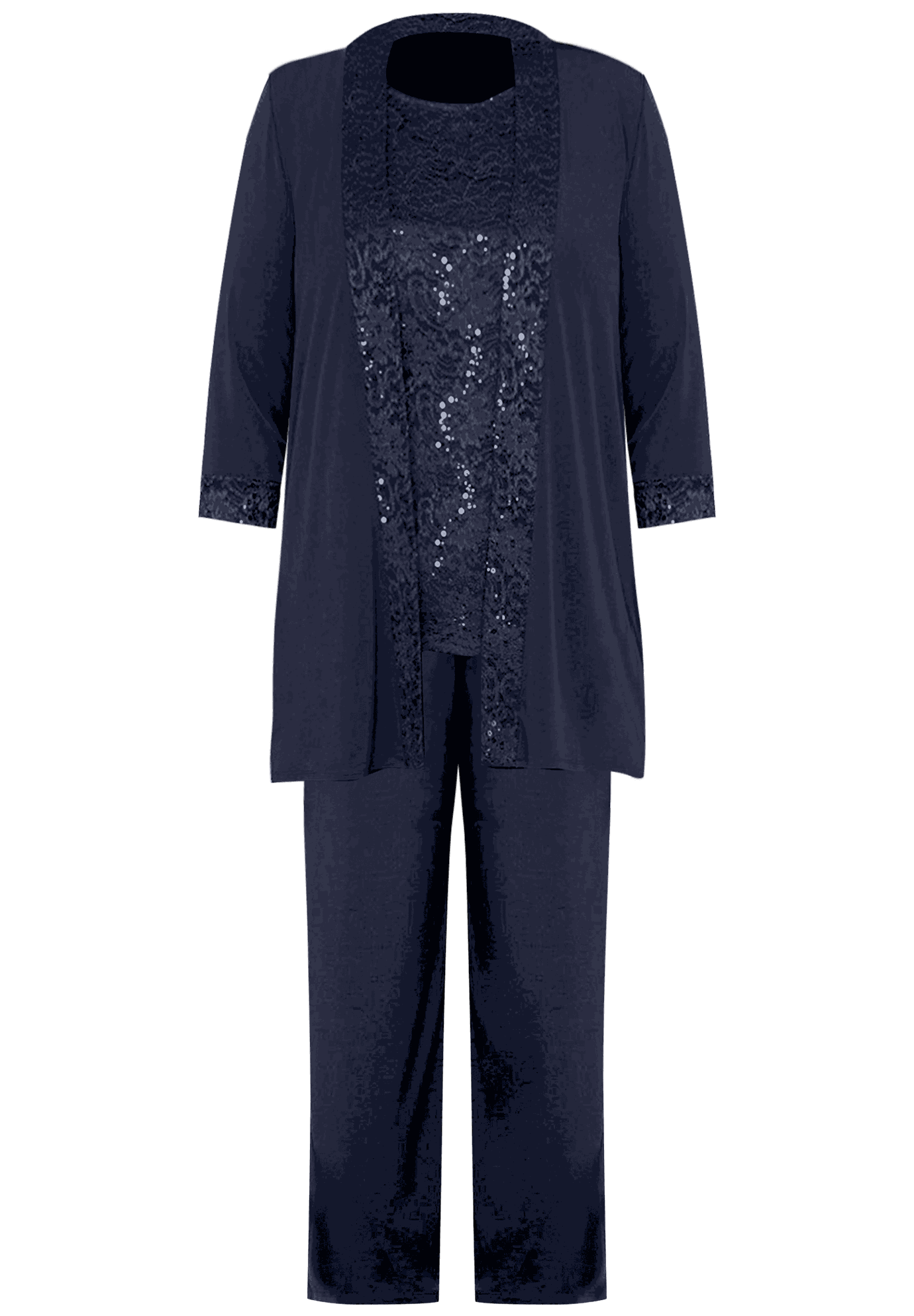 Elegant 3-Piece Gala Lace Pant Suit, Mariner Navy | Catherines